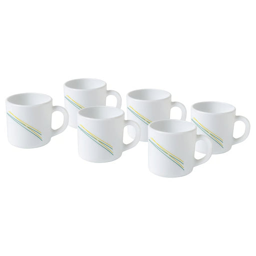 IKEA SKRÄNTÄRNA set of 6 white opal glass cups with diagonal stripe pattern in a row #70657330