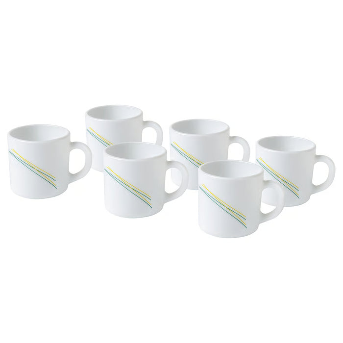 IKEA SKRÄNTÄRNA set of 6 white opal glass cups with diagonal stripe pattern in a row #70657330