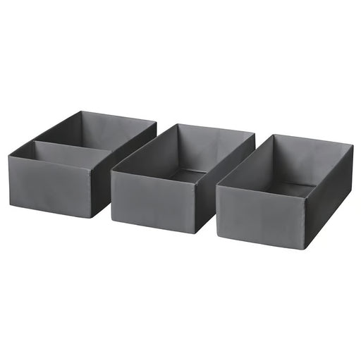 IKEA SKUBB dark grey drawer organiser box set of 3 each 20x38x12 cm folded flat view #80630585