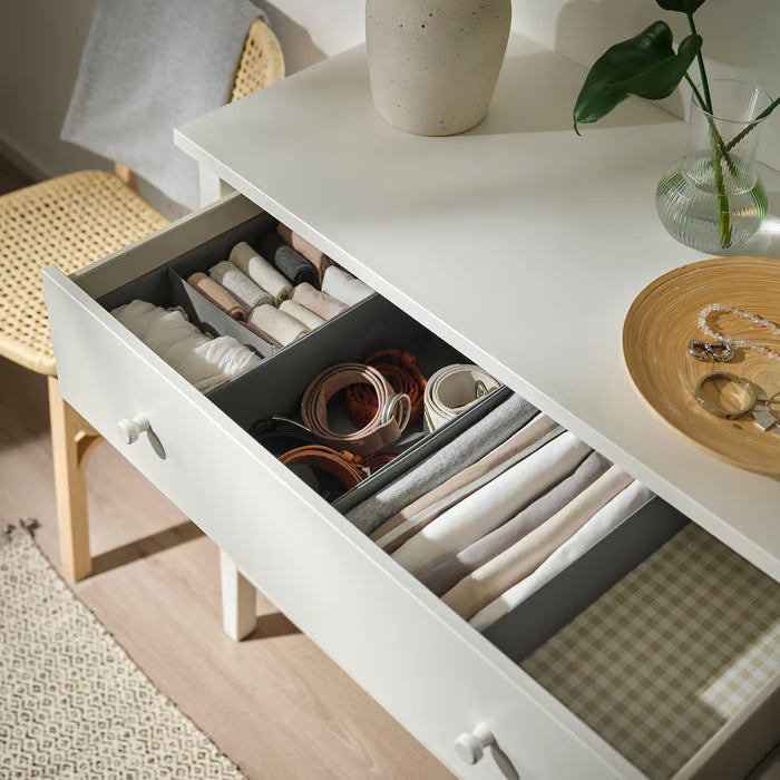  Close-up of IKEA SKUBB dark grey box showing recycled polyester fabric texture and structured edges