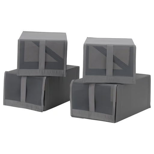 IKEA SKUBB dark grey mesh shoe boxes set of 4 stacked with hook and loop closures #00472981