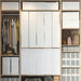 IKEA SKUBB white storage cases organised inside a full wardrobe with clothes and divided sections