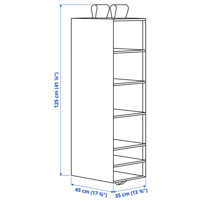  Illustrated dimension diagram of IKEA SKUBB 6-compartment organiser showing 35x45x125 cm measurements