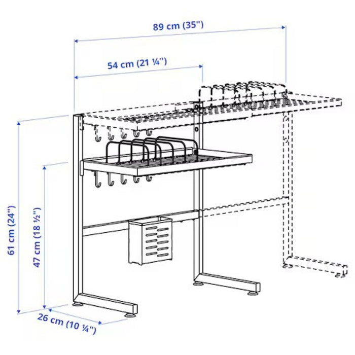 Dimensions of IKEA SKYGGFISK Dish drainer, white/extendable