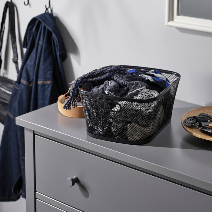 IKEA SLÅTTERÄNG anthracite mesh storage basket with side handles for easy carrying