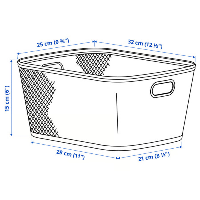 IKEA SLÅTTERÄNG anthracite metal basket angled view showing 25x32x15 cm size