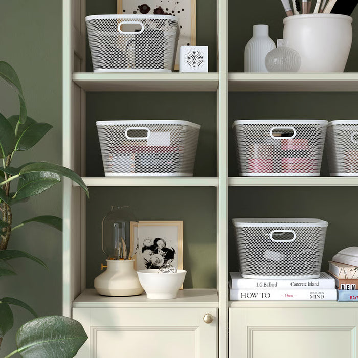 IKEA SLÅTTERÄNG off-white mesh storage basket on shelf