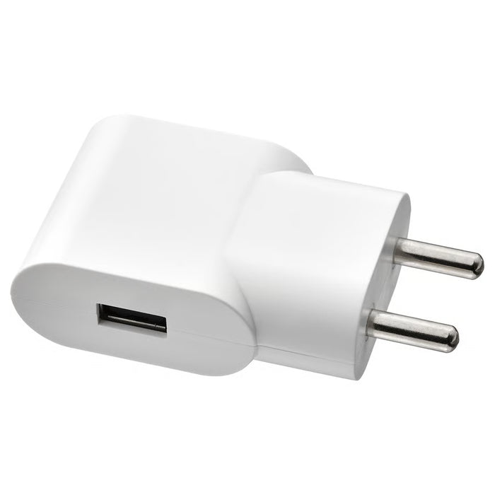  IKEA SMÅHAGEL 1-port USB charger white compact polycarbonate plug front view #20538735