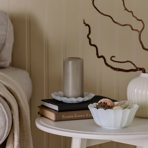 IKEA SMÅNÄCKROS white glass decorative bowl 15cm shown from a second angle