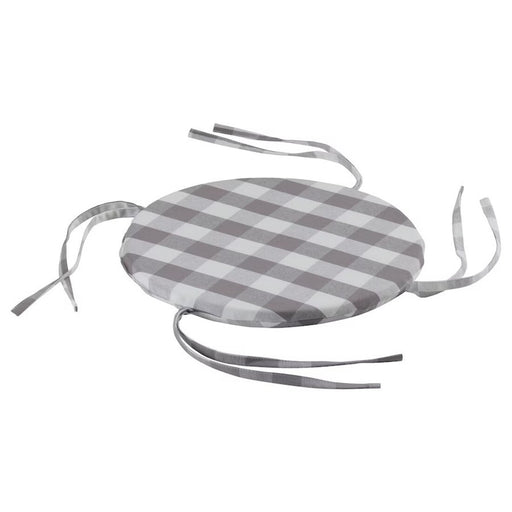 SMÅNATE white and grey check chair pad on a metal chair, 32 cm in size 70418165
