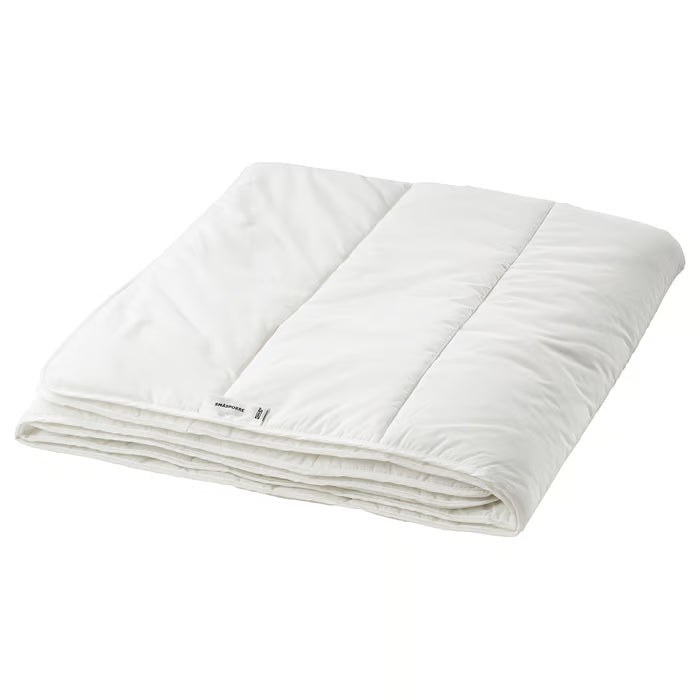 IKEA SMÅSPORRE light warm white duvet 150x200 cm folded flat showing smooth cotton-polyester shell #50457006