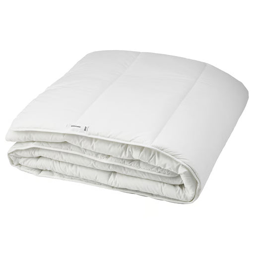IKEA SMÅSPORRE white warm duvet folded showing soft fluffy cotton-polyester blend #20457989