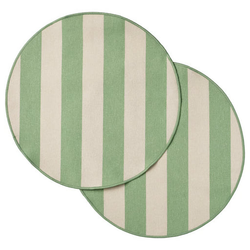 : IKEA SMÖRFISK place mat striped off-white light green 35cm cotton jute 2-pack flat lay #60612120