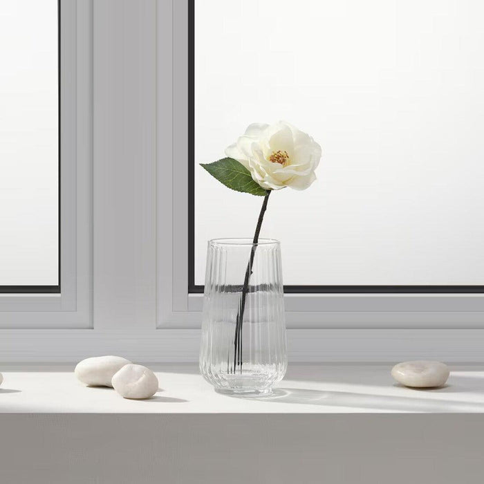 Ikea FÖRENLIG Vase, light grey21 cm (8 ¼ ") with SMYCKA Artificial flower, in/outdoor/Camellia white, 28 cm