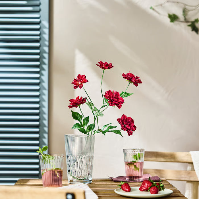  IKEA SMYCKA dark pink artificial dahlia arrangement with mixed stems in a home setting