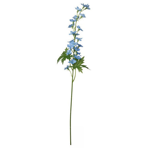 Artificial flower stem with blue flowers on a white background