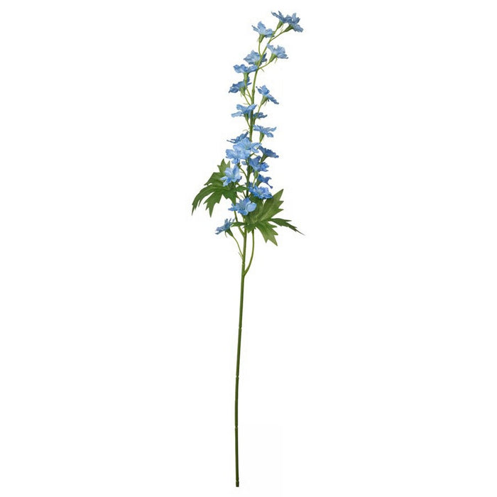 Artificial flower stem with blue flowers on a white background