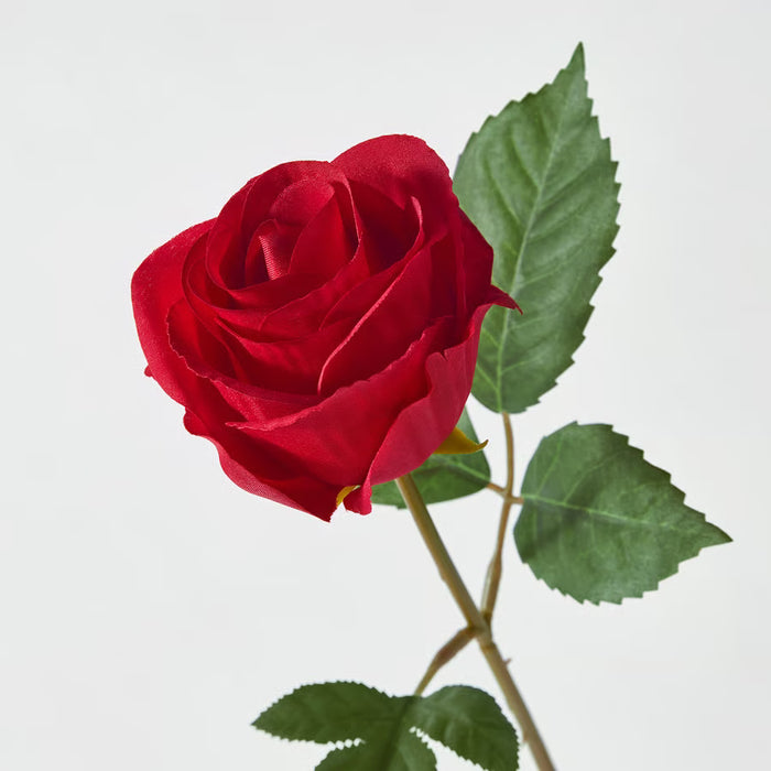  IKEA SMYCKA artificial red roses arranged in glass vase on home shelf