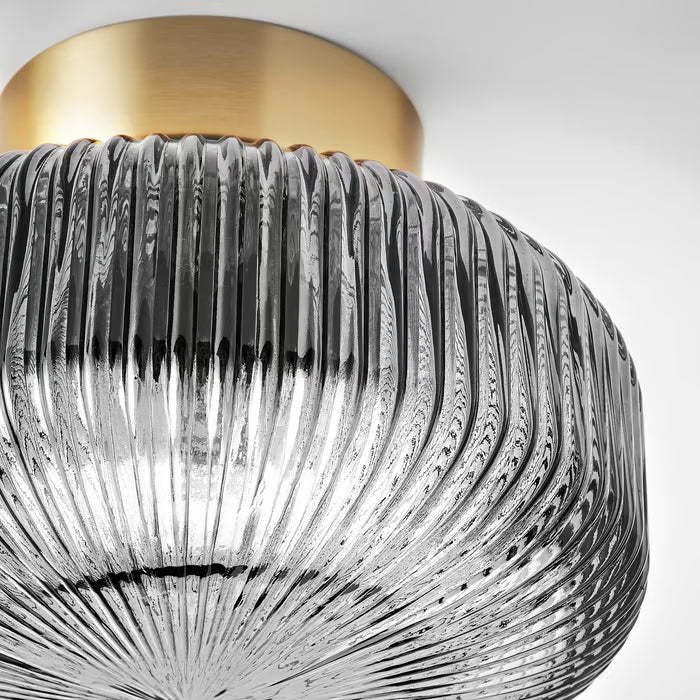 IKEA SOLKLINT ceiling lamp brass finish side view showing height profile and E27 bulb fitting detail