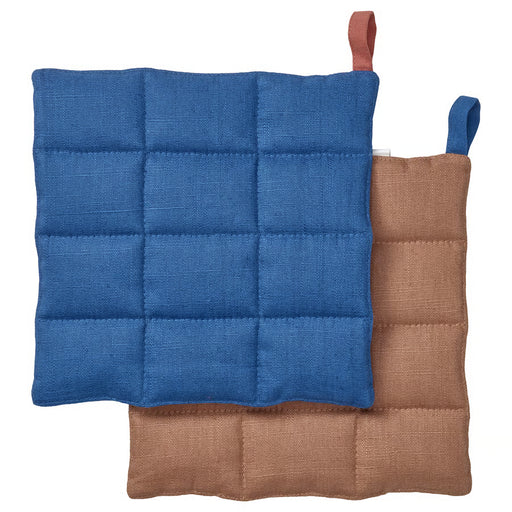 IKEA SOLUPPGÅNG blue and brown square pot holders pack of 2 with hanging loops front view #10619794