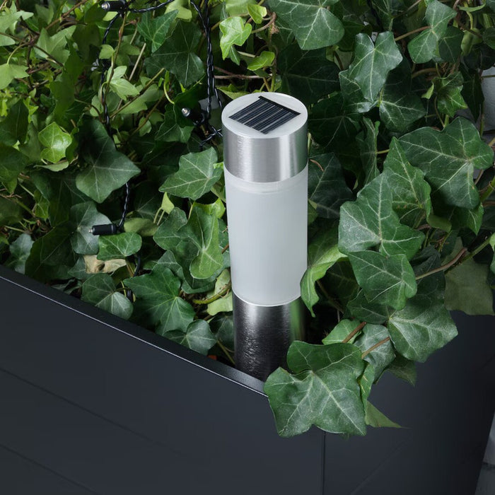 Solar-powered outdoor cylinder LED light, ideal for gardens and patios