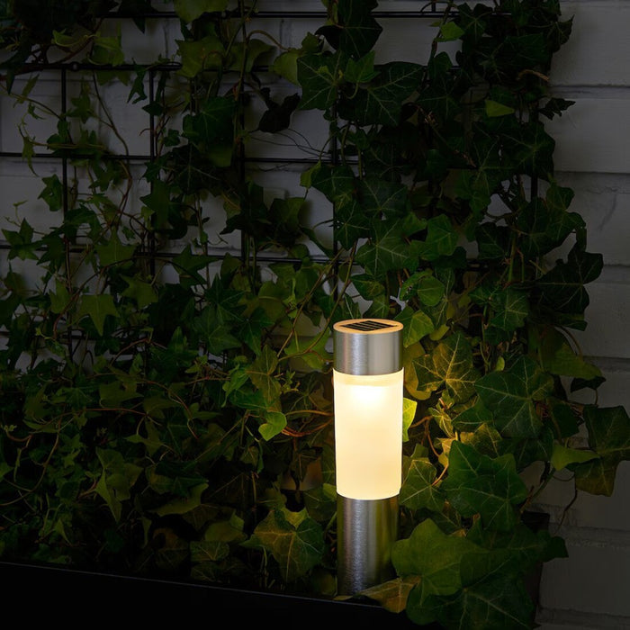 Modern aluminium-coloured solar LED light for outdoor decor