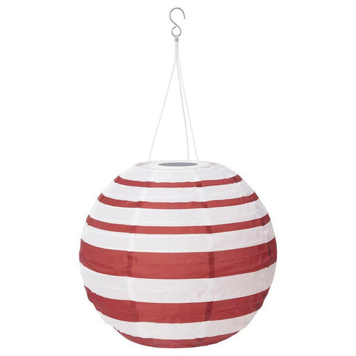 IKEA SOLVINDEN LED solar-powered pendant lamp with red stripe design, outdoor globe, 30 cm-10513962