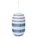 IKEA SOLVINDEN LED solar-powered pendant lamp with blue stripe design for outdoor use.