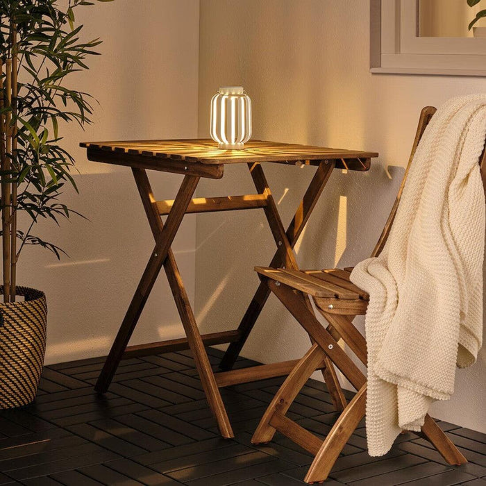 IKEA  LED lighting chain with 12 lights, battery-operated/Pebbles white with LED decorative table lamp, battery-operated outdoor/beige stripe, 17 cm