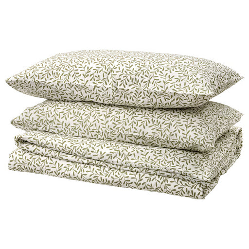 IKEA SORGMANTEL white green leaf print duvet cover set with 2 pillowcases #40549484