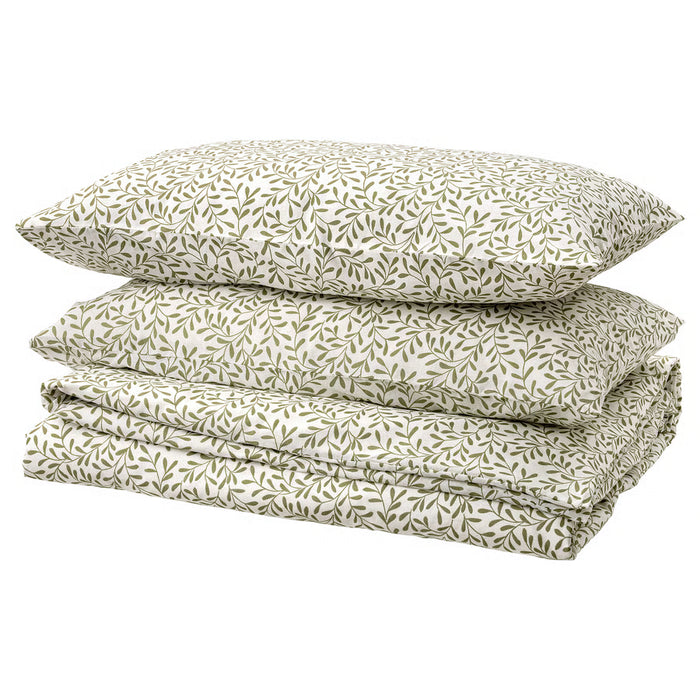 IKEA SORGMANTEL white green leaf print duvet cover set with 2 pillowcases #40549484