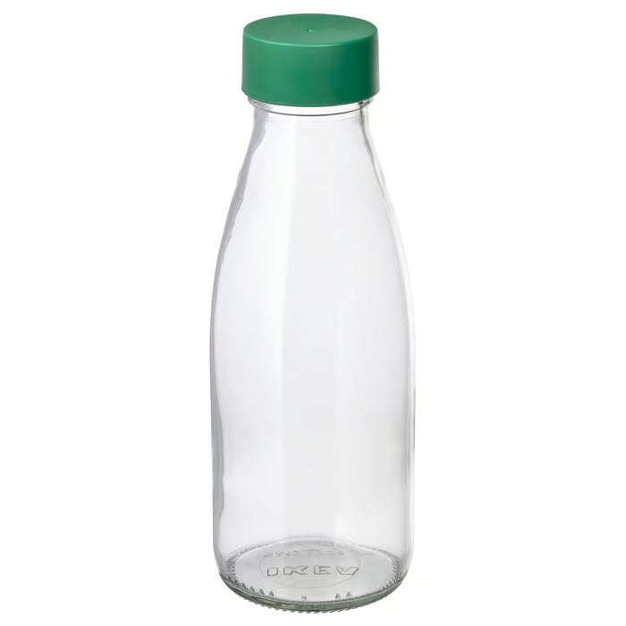 IKEA SPARTANSK clear glass water bottle green lid for daily travel #70517957