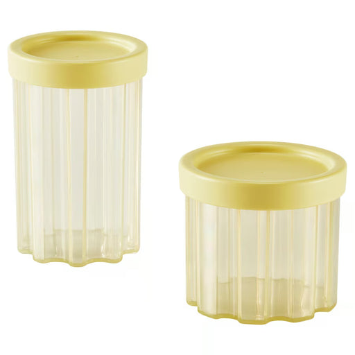 IKEA SPJUTLILJA light yellow lid transparent storage jars set of 2 on white background #90624225