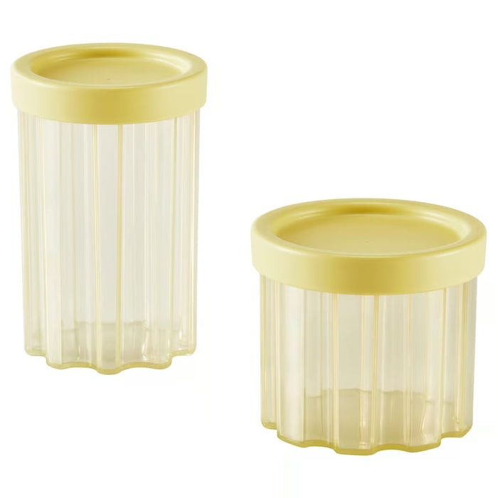 IKEA SPJUTLILJA light yellow lid transparent storage jars set of 2 on white background #90624225