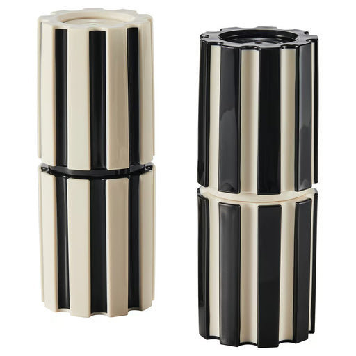 IKEA SPJUTLILJA spice mill set of 2 black and light beige striped cylindrical mills on white background #30624228