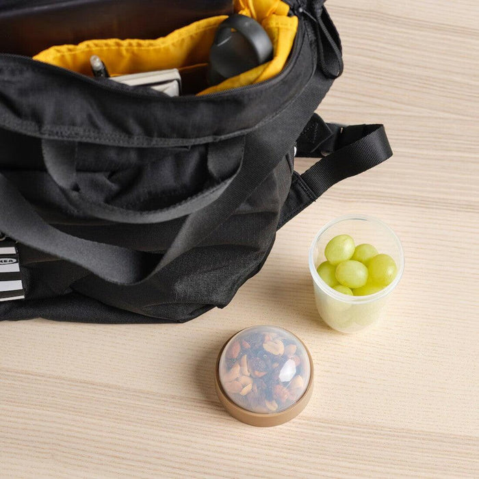 IKEA FLADDRIG Stylish Lunch Bag Set – Patterned Grey with Red Lunch Box & 300 ml Snack Container