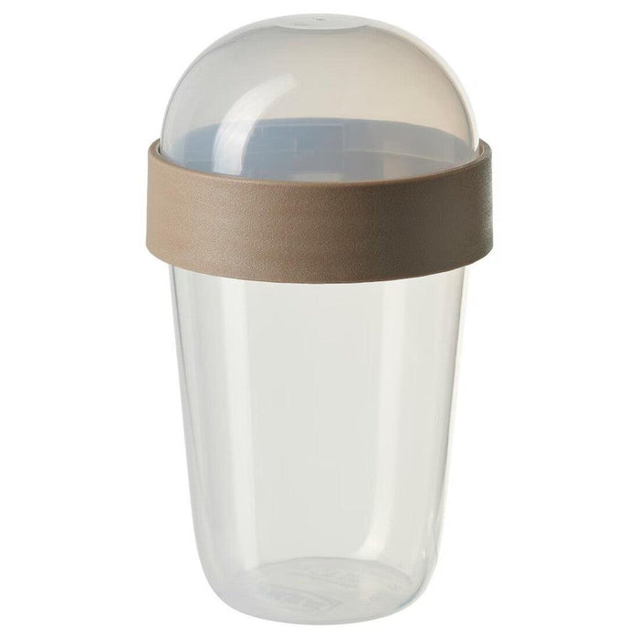 IKEA SPLITTERNY Snack container, transparent/light grey-brown, 300 ml with  Water bottle, striped/dark grey, 0.7 l