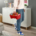 IKEA STACKSTOD red desk organiser open compartments filled with stationery on desk