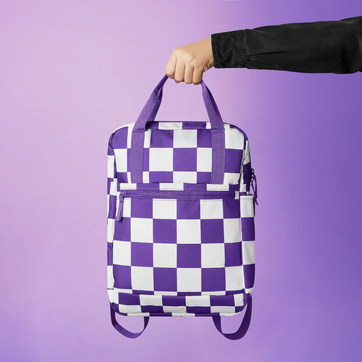 Compact STARTTID backpack, 27x9x38 cm, in white and bright lilac.-40580059