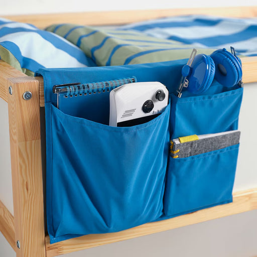  IKEA STICKAT blue bed pocket flat view showing pocket compartments