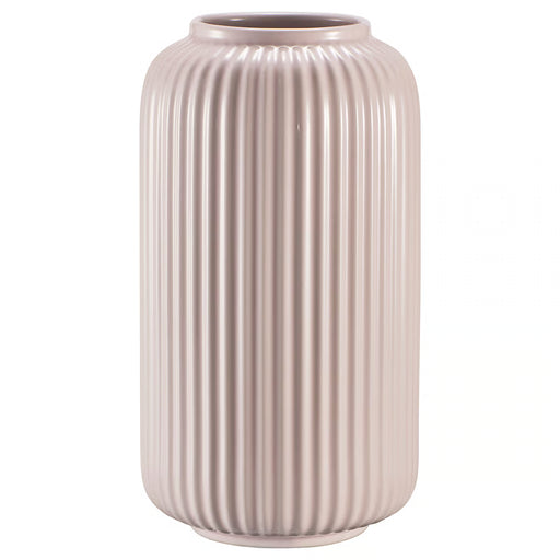 IKEA STILREN light pink ridged stoneware vase front view #106.376.08