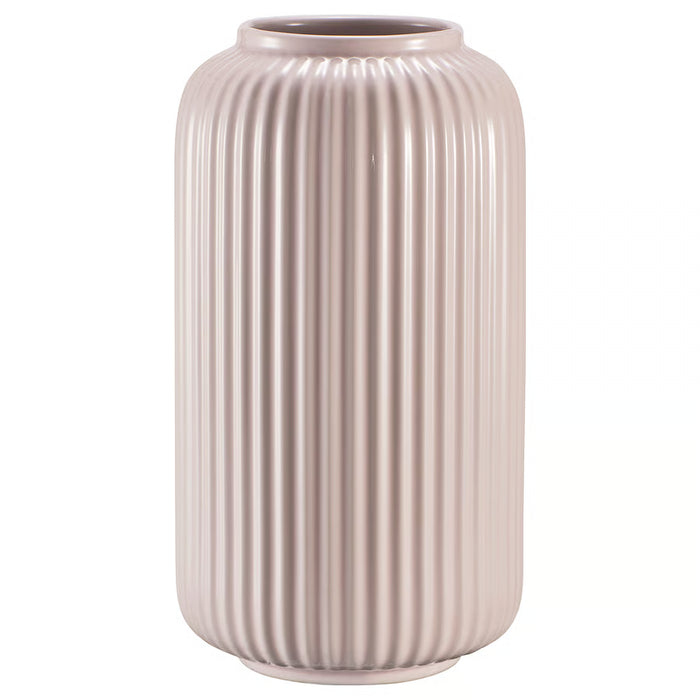 IKEA STILREN light pink ridged stoneware vase front view #106.376.08