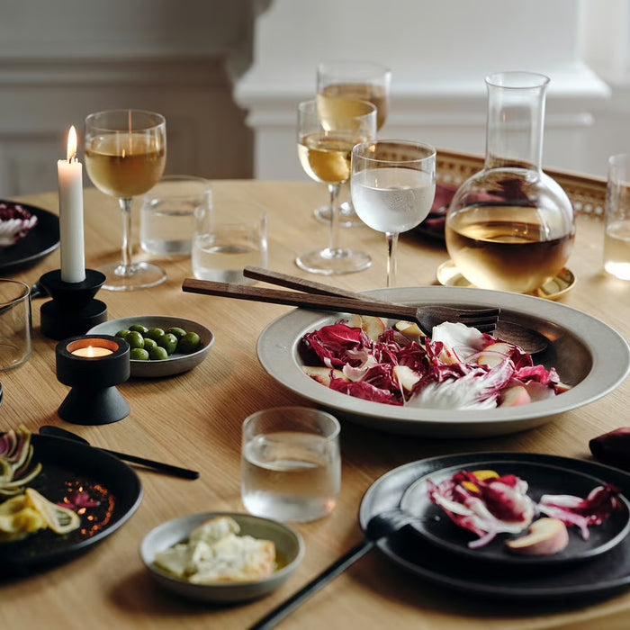 IKEA STOCKHOLM walnut salad servers on rustic table with mixed salad bowl