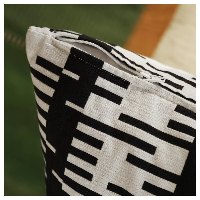 IKEA STOCKHOLM 2025 cushion cover off-white black fabric texture close-up