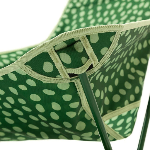 Close-up of the ergonomic design of the folding chair