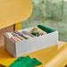 IKEA STUK box with compartments white black side angle view showing divider and depth