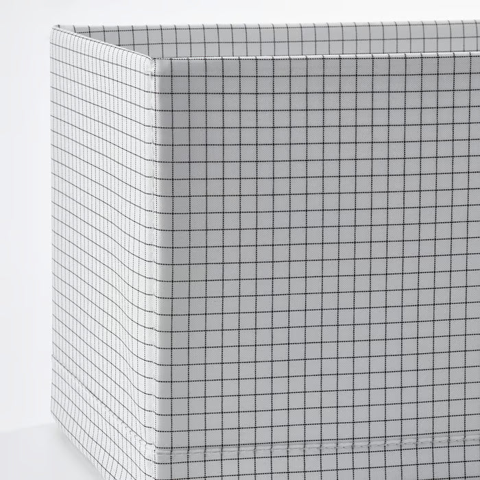 IKEA STUK box with compartments white black showing polyester fabric texture and grid pattern