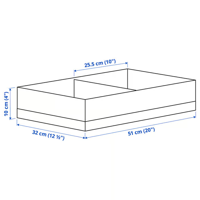 IKEA STUK box with compartments white black side profile showing 10 cm slim height