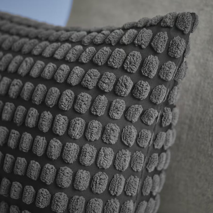  IKEA SVARTPOPPEL anthracite cushion cover flat lay showing zipper closure and fabric finish