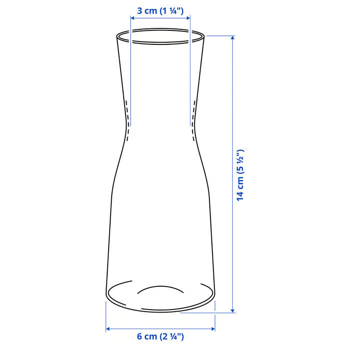 IKEA TIDVATTEN vase dimensions illustration showing height 14cm and diameter 6cm